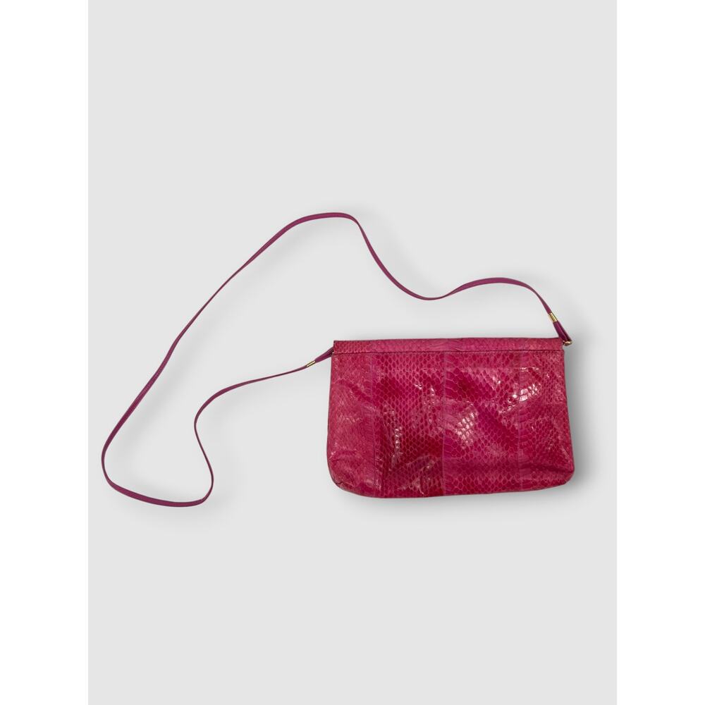 70s Vintage Jasmin Genuine Snakeskin Fuchsia Pink Crossbody Bag Flap Clutch - Picture 2 of 6